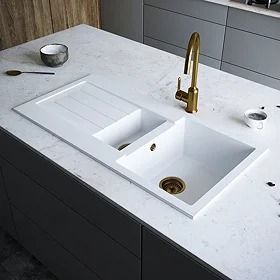 White Composite Kitchen Sinks | Victorian Plumbing Kitchen Marble Top, Ceramic Kitchen Sinks, Composite Kitchen Sinks, Composite Sinks, Metal Sink, Composite Sink, Sink Basket, White Kitchen Sink, House Redesign