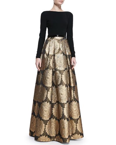 Theia long-sleeved jacquard dress with gold embellished skirt Jacquard Skirt, Salwar Kamiz, Indian Attire, Hijabi Fashion, Desi Fashion, Indian Designer Wear, Pakistani Fashion, Muslim Fashion, Anarkali