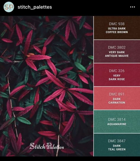 Embroidery Color Palette, Teal Color Palette, Winter Palette, Color Schemes Colour Palettes, Green Palette, Dark Rose, Design Seeds, Thread Colors, Color Balance