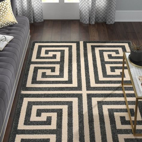 Willa Arlo Interiors Ellery Blue Area Rug & Reviews | Wayfair Mirrors Behind Couch, Black Rectangle, Interior Rugs, Beige Area Rug, Black Area Rugs, Retro Aesthetic, White Area Rug, Beige Rug, Outdoor Area Rugs