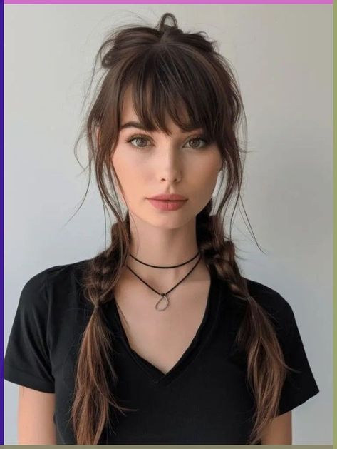 Long Hair Cuts 2024 Trends, Bangs Brunette Hair, Bang Hair, Shaggy Hair, Hair Things, How To Style Bangs, Wispy Bangs, Long Hair With Bangs, Spring Hairstyles