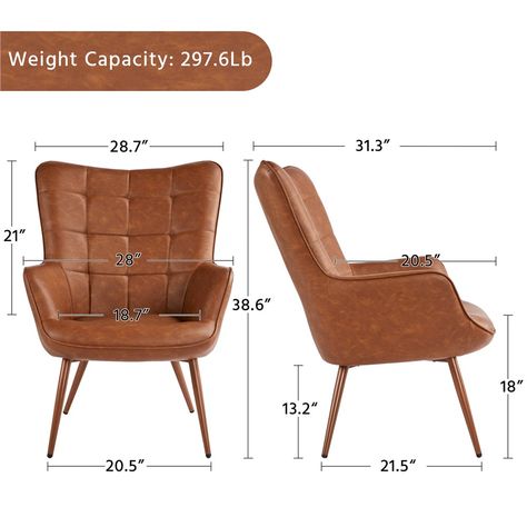 Easyfashion Contemporary Faux Leather Wingback Chair Wingback Armchair Brown - Walmart.com - Walmart.com Leather Wing Chair, Leather Wingback Chair, Bedroom Brown, Wingback Accent Chair, Comfy Accent Chairs, Leather Wingback, Workout Time, Faux Leather Chair, Sofa Chairs