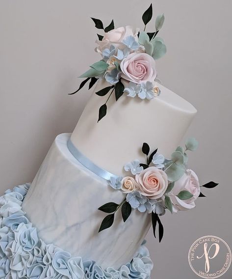 Elegant Wedding Cakes — The Pink Cake Box Blue Marble Wedding Cake, Wedding Cake Designs Blue, Sparkle Wedding Cakes, Marble Wedding Cake, Sugar Flower Wedding Cake, Pink Cake Box, Baby Pink Wedding, Wedding Cake Setting, Ivory Wedding Cake