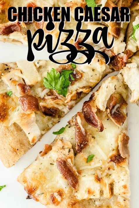 Caesar Pizza, Creamy Caesar Dressing, Naan Pizza Recipes, Pizza Sandwich Recipe, Homemade Pizza Recipe, Parmesan Pizza, Artichoke Pizza, Simply Stacie, Bacon Pizza