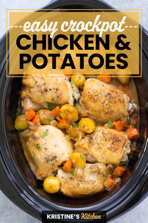 Chicken Thighs Potatoes Carrots, Crockpot Chicken Leg Recipes, Slow Cooker Chicken Potatoes, Chicken Thighs Potatoes, Carrots Slow Cooker, Crockpot Chicken And Potatoes, Potato Recipes Crockpot, Crockpot Chicken Thighs, Healthy Crock Pot