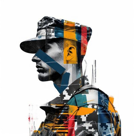 Paper collage of soldier art portrait poster. | premium image by rawpixel.com / Hein Drawing Soldier, Soldier Drawing, Soldier Graphic, Hat Drawing, Military Design, Portrait Poster, Art Portrait, Download Free Images, Paper Collage