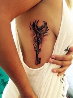 Phoenix Tattoo Women, Skeleton Key Tattoo, Key Tattoo Designs, Phoenix Tattoo Feminine, Phönix Tattoo, Key Tattoos, Key Tattoo, Phoenix Tattoo Design, Sugar Skull Tattoos