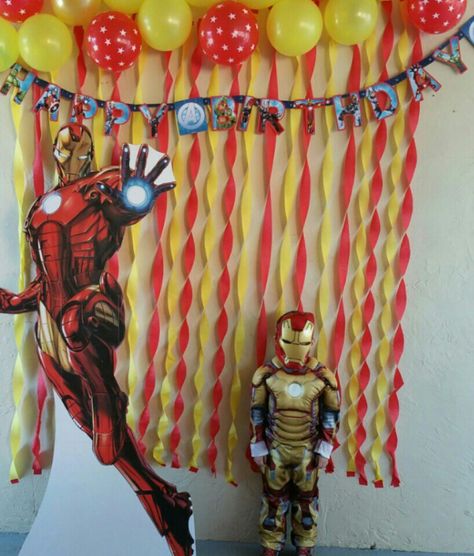 Iron Man BackDrop Party Iron Man Birthday Party, Iron Man Theme, Iron Man Kids, Iron Man Party, Iron Man Birthday, Marvel Birthday Party, Marvel Party, Avenger Birthday Party, 5th Birthday Party Ideas