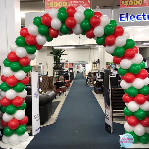 Italian Balloon Arch, Christmas Balloon Arch, Christmas Venue, Italian Party Decorations, Harvey Norman, Balloon Designs, Italian Party, Balloon Arches, Operation Christmas Child