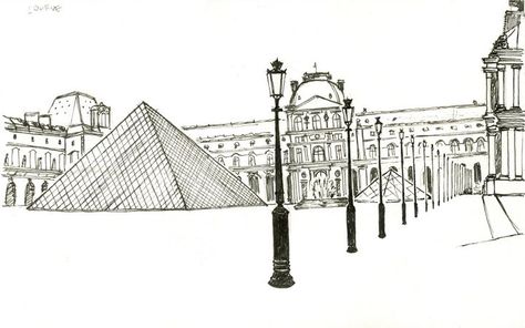 The Louvre Tattoo, Louvre Museum Drawing, Louvre Pyramid Drawing, Louvre Museum Architecture, The Louvre Paintings, Portfolio Drawings, Yes But, Louvre Museum, National Monuments