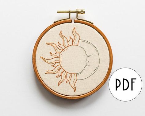 Hoop Art Wall, Pdf Embroidery Pattern, Celestial Sun, Hand Embroidery Kit, Sewing Embroidery Designs, Pattern Tutorial, Hand Embroidery Art, Hand Embroidery Stitches, Embroidery Hoop Art