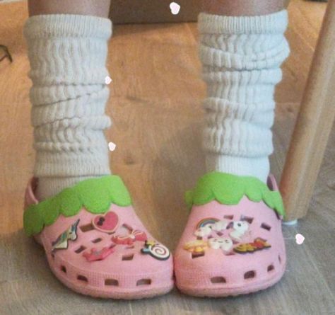 let me find a pair of these pls #crocs #strawberry #cute Strawberry Cute, Animecore Webcore, Leg Warmers, On Tumblr, Let Me, Socks, Tumblr