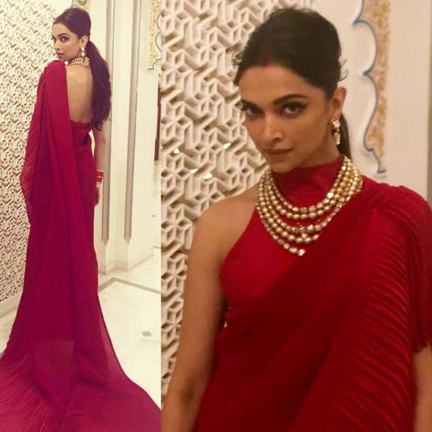 @deepikapadukone looking exquisitely beautiful in @faabiianaofficial. India Costume, Deepika Padukone Saree, Red Saree Blouse, Saree Accessories, Draping Styles, Saree Jackets, Saree Ideas, Indian Sari Dress, Saree Draping