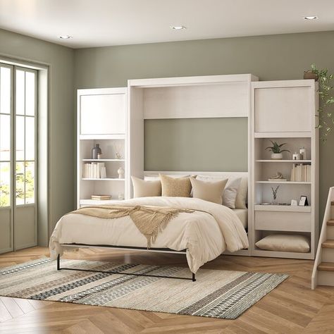 Side Cabinet Storage, Bedside Bookcase, Loft Style Apartments, Murphy Wall Beds, Queen Murphy Bed, Space Saving Beds, Hidden Bed, Bed Dimensions, Cabinet Bed