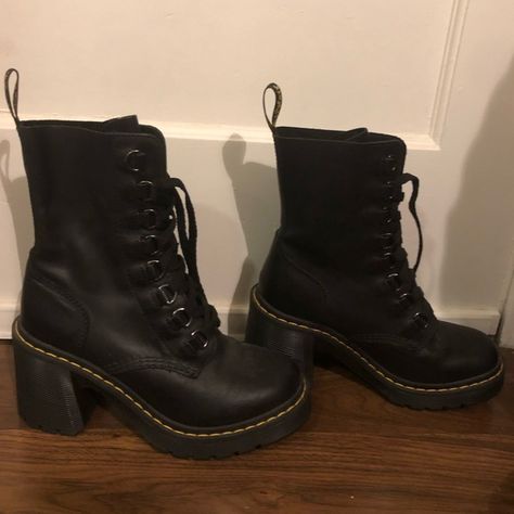 Dr Martens Chesney Leather Flared Heel Boot Doc Marten Heels, Dr Martens Chesney, Dr Martens High Heels, Doc Martens Heels, Doc Martin, Glad Rags, Heel Boot, Black Heel Boots, Dr Martens Shoes