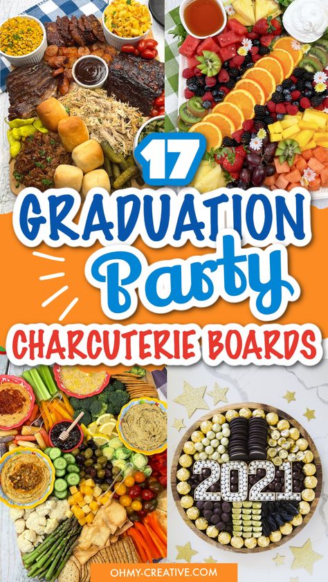 Get ready to celebrate your high school graduation with these awesome DIY charcuterie boards! Check out these graduation charcuterie board ideas to celebrate your big day in style! Including an assortment of grad party dessert charcuterie to savory meats and cheeses, these boards are perfect for a festive and delicious celebration. Great for hosting a small or large grad party, these creative DIY graduation boards are sure to impress your guests. Diy Snack Table, Graduation Charcuterie Board Ideas, Graduation Charcuterie Board, Graduation Charcuterie, Backyard Graduation Party Ideas, Graduation Snacks, Graduation Party Desserts, Dessert Charcuterie, Graduation Boards