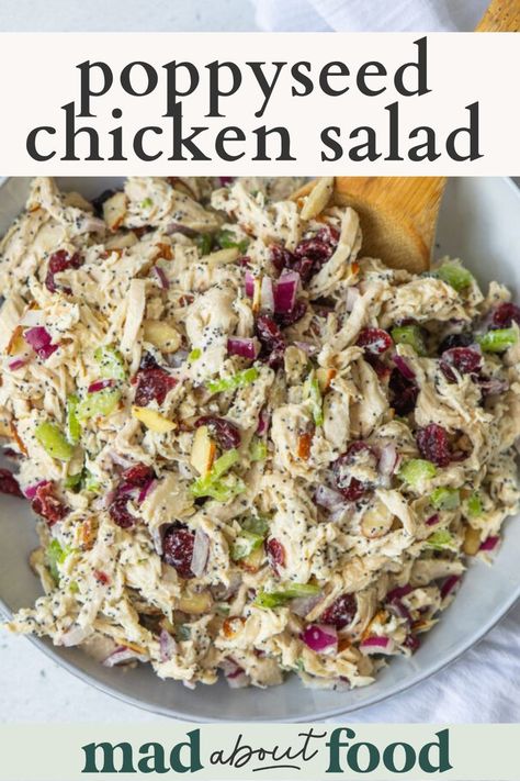 This Poppy Seed Chicken Salad is a delicious savory sweet chicken salad made with Greek yogurt. This healthy chicken salad is perfect for meal prep. Chicken Salad With Poppy Seed Dressing, Poppy Seed Chicken Salad Recipe, Sweet Chicken Salad, Acid Reflux Diet Meals, Chicken Celery, Sweet Salad, Poppy Seed Chicken, Yogurt Chicken Salad, Chicken Salads