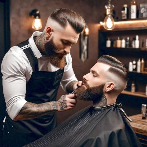 Photo barber shop image generated ai | Premium Photo #Freepik #photo #man #business #work #lifestyle Barber Shop Pictures, Men Salon, Beard Wallpaper, Mens Hair Salon, Rediscover Yourself, Work Lifestyle, Barber Man, Shop Image, D Tan