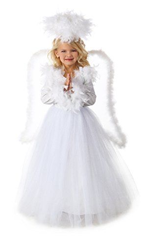 Kids Angel Costume, Annabelle Costume, Girls Angel Costume, Angel Costume Diy, Angel Dress Up, Paradise Girl, White Long Gown, Halloween Princess, Full Tulle Skirt