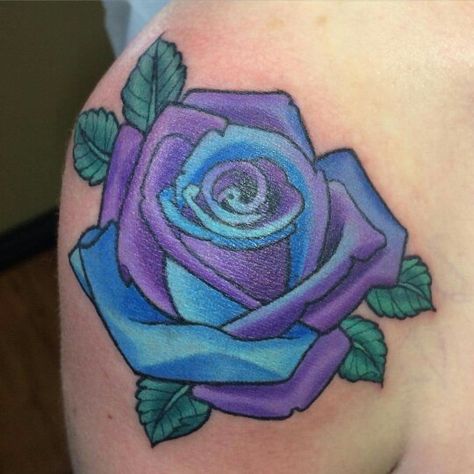 Rose - Blue/Purple Tye Dye Rose Tattoo, Purple And Teal Tattoo, Blue And Purple Rose Tattoo, Blue And Purple Flower Tattoo, Colorful Rose Tattoos For Women, Blue Roses Tattoo, Rose Tats, Purple Rose Tattoo, Colorful Rose Tattoos