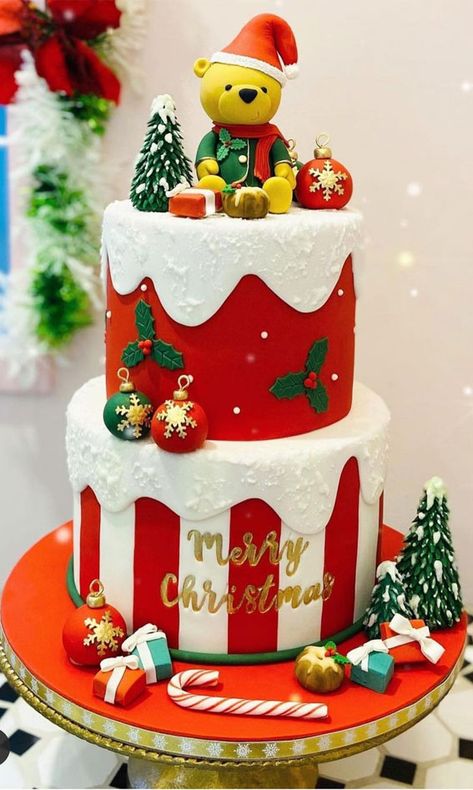 Red Christmas Cake, Winter Cake Ideas, Weeks Till Christmas, White And Red Christmas, Easy Christmas Cake Recipe, Christmas Themed Cake, Christmas Cake Designs, New Year's Cake, Xmas Cake