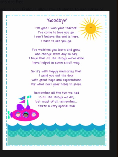 Goodbye poem Preschool Graduation Speech, Preschool Graduation Poems, Kindergarten Graduation Poems, Preschool Graduation Songs, Goodbye Poem, Poems For Students, Writing A Poem, Preschool Poems, Graduation Poems