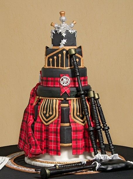 Welcome to the first post of this series – in which I celebrate the World of Cake Artistry and the talent of other sugar artists. Today I feature two beautiful cakes  –  just perfect fo… Scottish Artwork, Scottish Party, Scottish Wedding Cakes, Buchanan Tartan, South Uist, Plaid Cake, Fantasy Cakes, Plaid Wedding, Scottish Food