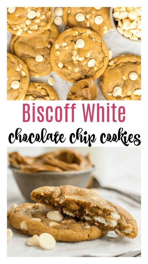 White Chocolate Chips Recipes, Biscoff Cookie Recipe, Chocolate Treats Easy, White Chocolate Chip Cookies Recipes, Biscoff Cookie Butter, Best Cookies Ever, White Chocolate Chip, Biscoff Cookies, White Chocolate Chip Cookies