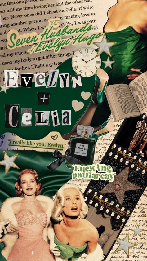 Evelyn And Celia, Hugo Book, Seven Husbands Of Evelyn Hugo, Evelyn Hugo, Collage Wallpaper, Book Wallpaper, Retro Comic, Book Fandoms, Green Aesthetic