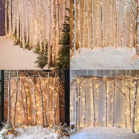 Stunning January Wedding Backdrop Ideas: Create a Winter Wonderland - Yeah Weddings Winter Party Photo Backdrop, Winter Wedding Head Table Backdrop, Winter Backdrop Diy, Winter Stage Decorations, Winter Photo Booth Ideas, Winter Wedding Backdrop Ideas, Winter Wedding Photo Backdrop, Winter Wonderland Backdrop Ideas, Winter Backyard Wedding