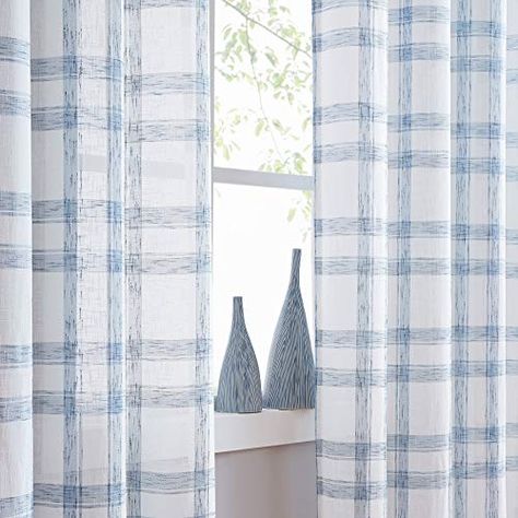 Randall Linen Window Curtain Panel Pairs for Dwelling Room 84" Lengthy Geometric Verify Grommets High Semi Sheer Window Therapy Heavy Rustic Farmhouse Type Drapes for Bed room 54"x84"x2, Blue White,... Rustic Farmhouse Window Treatments, Window Treatments Farmhouse, Farmhouse Window Treatments, Window Treatments Sheer, Sheer Linen Curtains, Linen Curtain Panels, Simple Geometric Pattern, Farmhouse Windows, Nursery Curtains