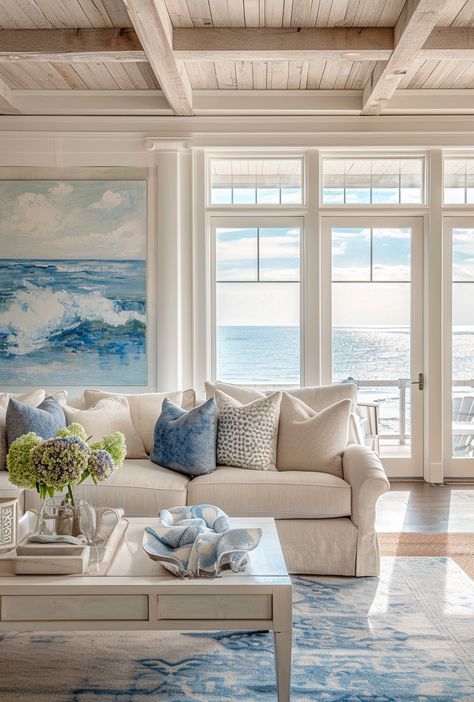 40 Coastal Living Room Design Ideas You Haven't Seen Before Coastal Living Rooms Ideas, Beach House Decor Living Room, Coastal Living Decor, Beach Theme Living Room, Beach House Living Room, Coastal Room, Coastal Interiors Design, Living Room Design Ideas, Coastal Living Rooms