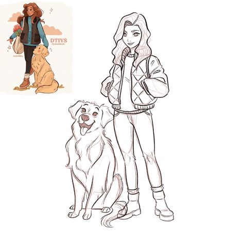 Human And Pet Poses Drawing, Person With Dog Poses Drawing, Playing With Dog Reference, Cartoon Dog Drawing Character Design, Woman And Dog Drawing, Person And Dog Drawing, Person Walking Dog Reference, Holding Dog Pose Drawing, Playing With Dog Drawing