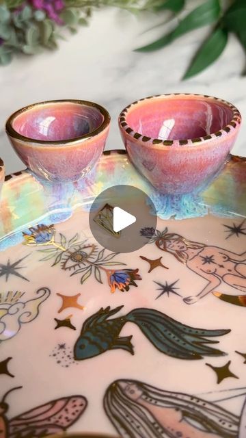 Diverse Earth Studios - Ceramic Crystal Pipe Artist on Instagram: "Another ethereal pink goddess tray! 💖🐋🧜‍♀️ The glaze drips are so dreamy!🌊✨💕" Crystal Glaze Ceramics, Pink Goddess, Glaze Ceramics, August 21, Artist On Instagram, Divine Feminine, Glaze, Tray, Ceramics