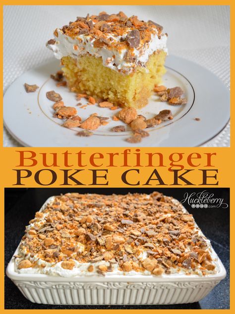 Butterfinger Poke Cake, Kinds Of Pie, Fluffy Cake, Cookie Recipes Homemade, Poke Cakes, Favorite Dessert Recipes, Homemade Whipped Cream, Pumpkin Chocolate Chips, Poke Cake