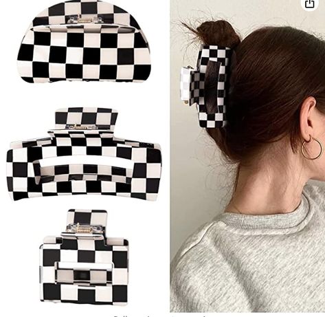 Checkered is all the rage, dip your toe in this trend with these ultra cute claw clips! Claw Clip Hairstyles Y2k, Y2k Claw Clip Hairstyle, Claw Clip Hairstyles Grunge, Y2k Hair Accessories, Checkered Hair, Checkered Claw Clip, Silver Butterfly Claw Clip, Y2k Hair, Hair Grips