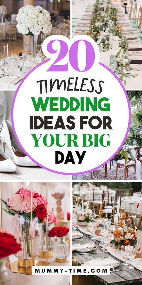 Elegant and timeless wedding decor ideas that will never go out of style! 🌿💐 From sophisticated table centerpieces to breathtaking floral displays, create a wedding that’s as beautiful as your love story. Save this pin for wedding inspiration that lasts forever! 📌💖 Royal Wedding Centerpiece Ideas, Elegant And Simple Wedding Decor, Ways To Personalize Your Wedding, May Wedding Decorations, Cute Wedding Touches, Fun Wedding Decor Ideas, Small Wedding Ideas Decoration, Elegant Timeless Wedding Decor, Simple Wedding Reception Decor