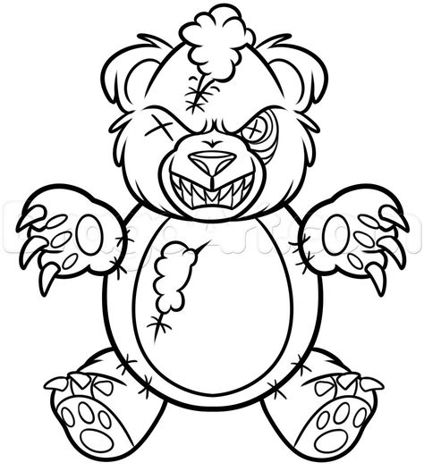 Its not really and evil bear, Just a toy that used to be loved but has been forgotten, due to his many rips and tears. Teddy Bear Outline, Scary Teddy Bear, Evil Teddy Bear, Zombie Cartoon, Teddy Bear Drawing, Bear Sketch, Bear Drawings, American Traditional Tattoo Ideas, Traditional Tattoo Ideas