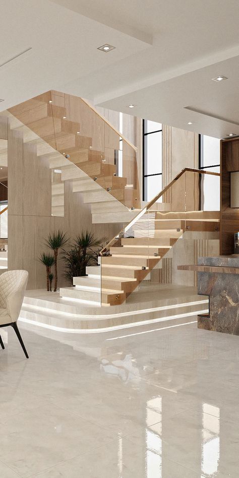 high quality modeling and rendering with adjustments interior design for your house( bedroom Living room kitchen bathroom...) Villain Aesthetic, Floating Stairs, Aesthetic Luxury, Home Stairs Design, Modern Stairs, House Bedroom, House Stairs, Staircase Design, Villa Design