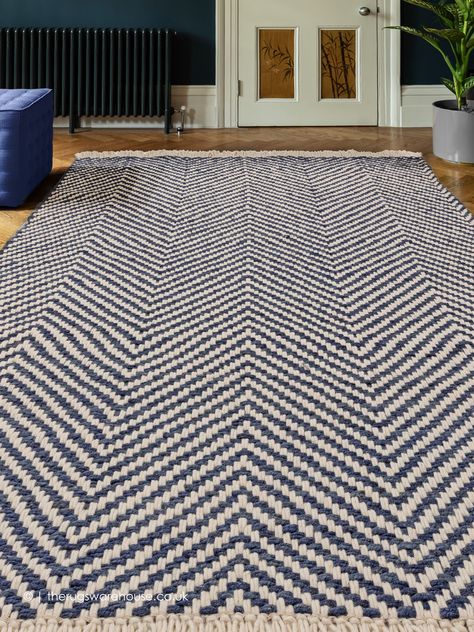 NEW: Vigo Navy Rug, a navy & cream flat-woven jute and cotton blend area rug with fringes (3 sizes) https://www.therugswarehouse.co.uk/rug/vigo-navy-rug-97353 #TheRugsWarehouse Blue Rugs, Jute Rugs, Navy Rug, Jute Rug, Blue Rug, Natural Organic, Denim Blue, Door Mat, Hand Weaving