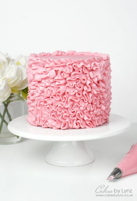 Different Buttercream, Cake Ruffles, Buttercream Ruffle Cake, Barbie Themed Cake, Buttercream Ruffles, Fondant Ruffles, Ballerina Cakes, Pink Birthday Cakes, Smooth Cake