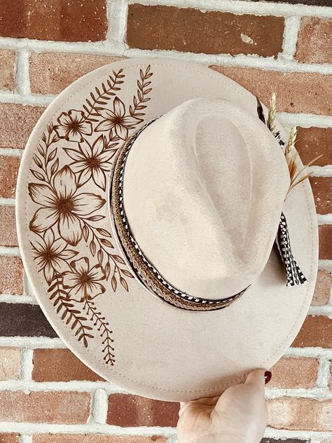 Custom Hand Burned Hat Hand Burned Wide Brim Hat Custom Branded Hat Cactus Burned Hat Western Hand Burned Hat - Etsy Burning Hat Ideas, Cactus Burned Hat, Cowboy Hat Burn Design, Hand Burned Hats, Wood Burning Hats, Fedora Burning, Burned Hats For Women, Burned Hat Design, Felt Hat Burning Designs