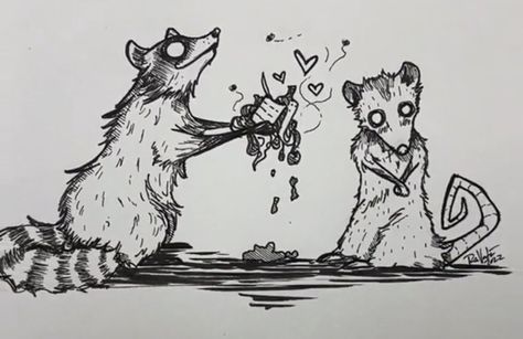 Made by @darkartsbyracine on TikTok Raccoon And Opossum, Opossum Tattoo, Raccoon And Possum, Kissing Hand, Raccoon Tattoo, Minimalistic Tattoo Ideas, Minimalistic Tattoo, Minimalist Tattoos, Trash Panda