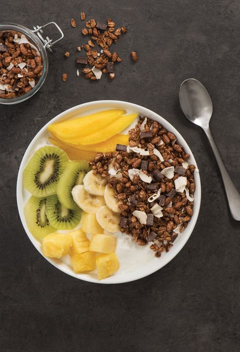 TROPICAL YOGURT BOWLS ______________________ Special K Nourish™ Granola Dark Chocolate & Coconut + yogurt + banana + mango + pineapple + kiwi Tropical Yogurt Bowl, Granola Bowl, Yogurt Banana, Yogurt Bowls, Mango Pineapple, Special K, Yogurt Bowl, Smoothie Bowls, Coconut Yogurt