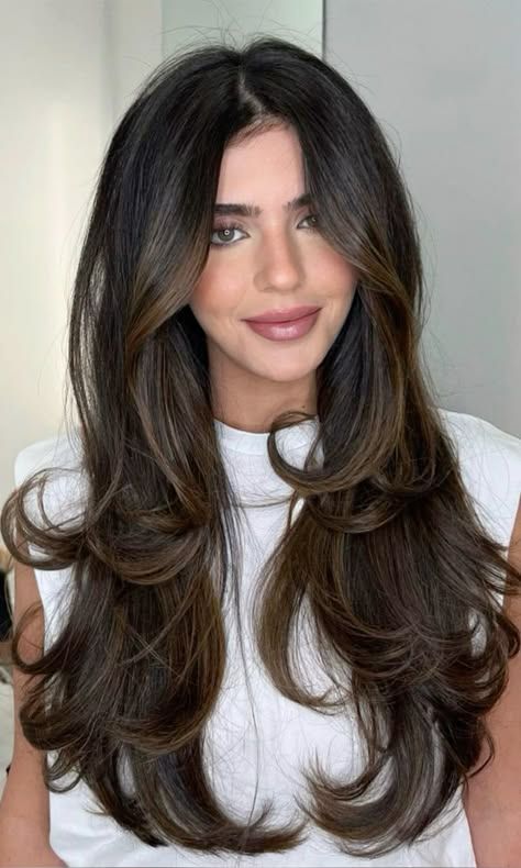 Long Haircuts For Fine Hair, Long Fine Hair, Long Layered Cuts, Butterfly Haircut, Long Haircuts, Layered Cut, Face Framing Layers, Side Swept Bangs, Curl Styles