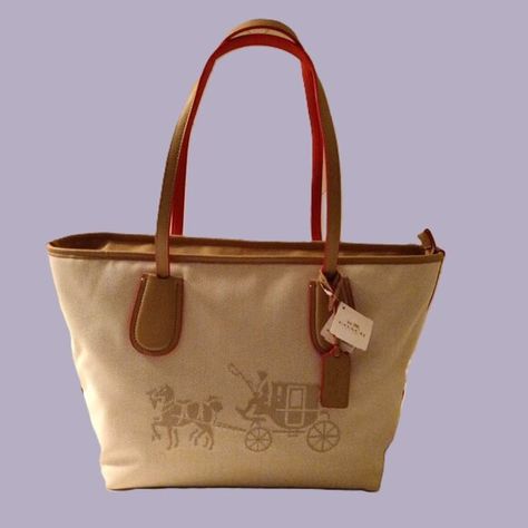 NWT Coach WHS Horse and Carriage Taxi Tote  35337M Tan Leather Tote, Grey Shoulder Bag, Canvas Leather Tote, Horse And Carriage, Coach Tote, Large Leather Tote, Bags Coach, Leather Handbags Tote, Tote Purse