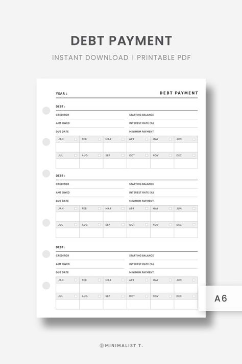 A6 Inserts, Debt Payment Printable Debt Payoff Tracker, Money Planner, Pdf Planner, Debt Tracker, Finance Plan, Saving Money Budget, Finance Tracker, Personal Organization, Money Saving Strategies