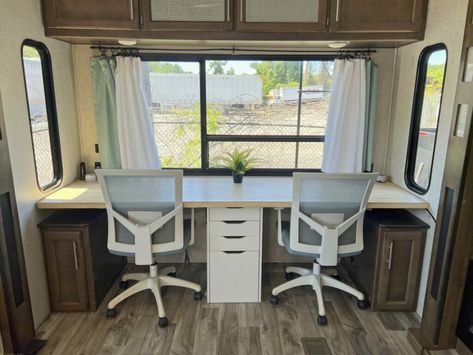 Rv Desk Ideas, Rv Desk, How To Build A Desk, Rv Office, Rv Decorating, Rv Inspiration, Rv Furniture, Rv Interior Remodel, Tiny House Camper