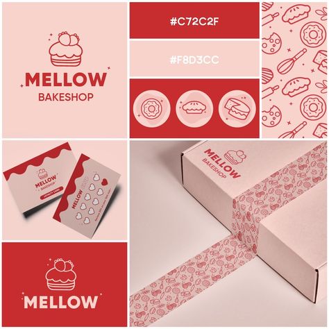 Brand Board for Mellow Bakeshop!🍄 . . . Hope you all are having a great day! 💗 . . #moodboard #moodboards #branding #graphicdesign #logo #brand #brandidentity #logodesign #brandingdesign #illustrator #logodesigns #branddesign Cake Branding Design, Bakeshop Logo, Bakery Branding Logo, Bakery Brand Identity, Cupcake Branding, Bakery Branding Design, Moodboard Branding, Cake Branding, Infographic Inspiration