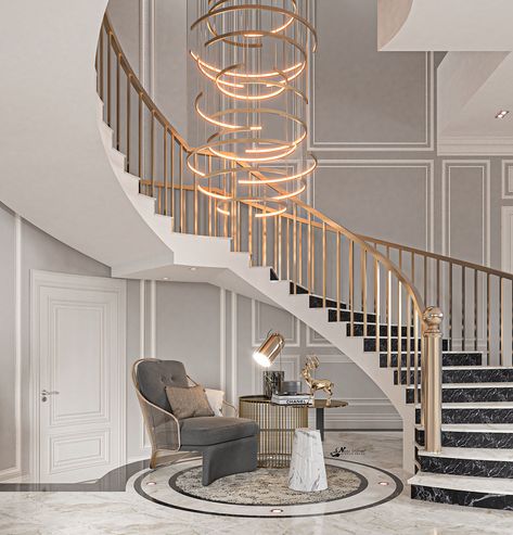 Classic Stairs Design, Neo Classic Reception, سلالم حلزونية, Classic Reception, Neoclassical House, Luxury Staircase, Staircase Design Modern, Stairs Design Modern, Stairway Design